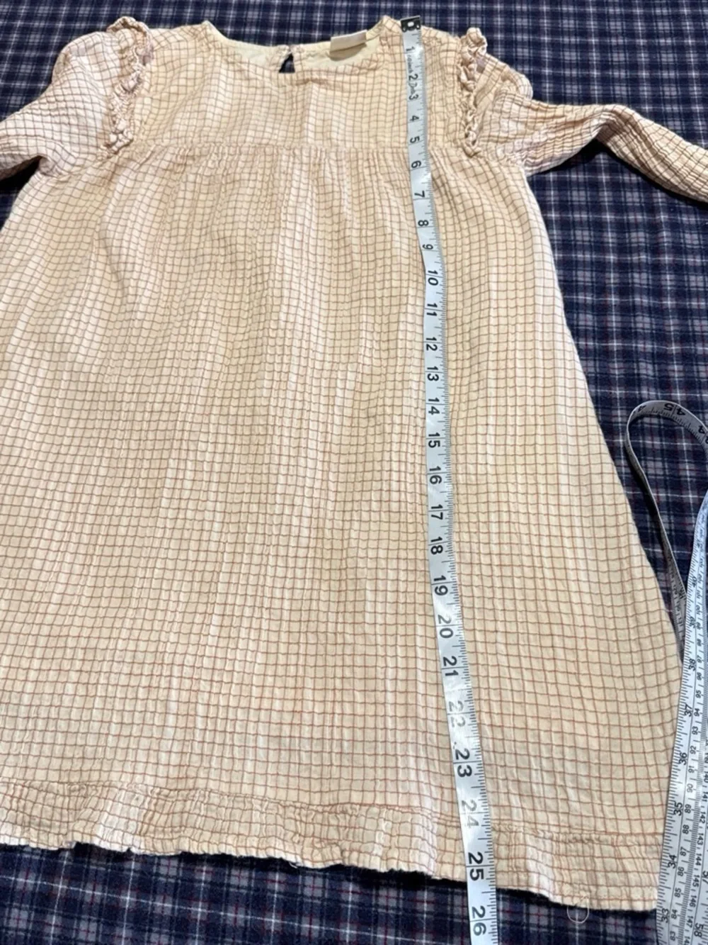 Minymo Girls' Cream Long-Sleeve Checked Casual Dress